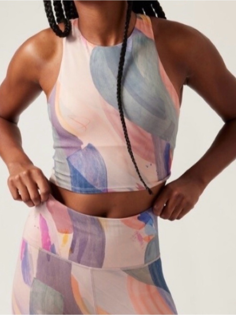 Athleta Conscious Crop Abstract Tank — Pink & Pastel Brushstrokes